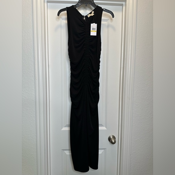 Michael Kors Stretch Matte Jersey Ruched Dress Black Sz Medium - Picture 8 of 9